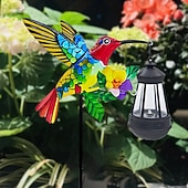 abordables Luces de camino y linternas-Lámpara solar de colibrí para exteriores, luz de camino de jardín con estaca de metal impermeable, decoración de paisaje de patio de 72 cm para patio, césped, granja y jardín.