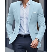 billige Herre Klassiske Blazere-Herre Blazer Virksomhet Cocktailfest Bryllupsfest Mote Fritid Vår Høst Polyester عادي Lomme Knapper Bekvem Enkeltkneppet Blazer Svart Navyblå Himmelblå
