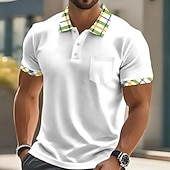 levne Pánské klasické polo-Pánské Golfová košile Polokošile Pique Ležérní Obchod Klasický Krátký rukáv Módní Základní Pevná barva Pléd Knoflíky Léto Jaro Jaro &amp; podzim Běžný Bílá Žlutá Námořnická modř Trávová zelená Golfov