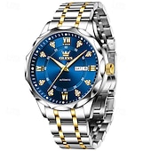 levne Mechanické hodinky-Nové pánské business hodinky značky Olevs s luminiscenčním displejem, kalendářem a týdenním ukazatelem, plně automatickým mechanickým strojkem, tvarem kosočtverce osazeným diamanty, voděodolné, vhodné