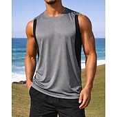 お買い得  ランニングTシャツとタンクトップ-男性用 カラーブロック ワークアウトタンクトップ ランニングタンクトップ スポーツトップ 夏 パッチワーク ノースリーブ 速乾性 吸汗性 高通気性 ジムトレーニング ウォーキング ジョギング スカイブルー ダークグレイ ライトグレー スポーツウェア アクティブウェア