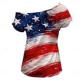  250-årsjubileum i USA Retro / vintage 1980erne T-skjorte Enskuldret Korte ermer USA Flagg Kostyme Dame 4. juli Uavhengighetsdagen Voksne T-Trøye