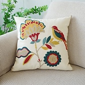 cheap Throw Pillows,Inserts &amp; Covers-Country Style Embroidered Pillow Covers Living Room Sofa Cushion Fresh Floral Plant Throw Pillow for Window Seat Headrest