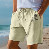 olcso Ünnep-Férfi Kókuszfa levélnyomat Trópusi növények Rövidnadrágok Strand rövidnadrág Pamut rövidnadrágok Közepes csípő Hawaii Alkalmi Napi Tengerpart Szabadság Oldalzsebek Elasztikus húzózsinóros derékrész