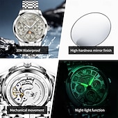 お買い得  機械式腕時計-OLEVS 男性 機械式時計 クリエイティブ 贅沢 ファッション ビジネス スケルトン 自動巻き トゥールビヨン ムーンフェイズ表示 ステンレス レザー 腕時計