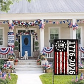 ieftine 250 de ani de la-Banner de grădină vintage cu steagul american, aniversare de 250 de ani a SUA (1776-2026), cu design roșu, alb și negru, pentru decor exterior