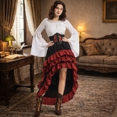 economico Outfit-Set Gotico Medievale Rinascimento Gonna Blusa / Camicia Corsetto Lunghe Pirata Linea ad A Scollo Tondo Costume Per donna Halloween Carnevale Fiera Rinascimentale LARP Festa a tema retrò Adulti