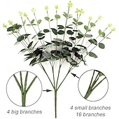 abordables Plantas y Vegetación Artificial-4 paquetes de tallos de eucalipto artificiales, hojas de eucalipto dólar de plata falsas, ramas verdes para arreglos florales. &amp;decoración del hogar