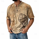 baratos Vintage e retrô-Homens Vintage Camiseta Camisa Henley Manga Curta Vintage Designer Retro Vintage Casual Diário Rua Primavera Verão Verão Primavera Rosa Azul Marinha Roxo cáqui Henley Camiseta Henley