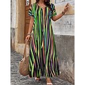 voordelige Gestreepte &amp; Geometrische Jurken-Dames Maxi-jurk Casual jurk T shirt jurk A lijn jurk Modieus Modern Dagelijks Vakantie Uitgaan Ruim Passend Gestreept Korte mouw V-hals blauw Blozend Roze Rood Paars Zomer Lente