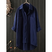 olcso Alapvető műszálas ingek-Női Blúz Pamut póló 100% pamuk Gombok Tömör szín Napi Stílusos Alap Hosszú ujj Állógallér Hosszú felsők Napi Fekete Fehér Sötétkék Lóhere Khakizöld Tavasz Ősz