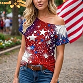  250-jähriges Jubiläum USA Retro Vintage 1980er T-Shirt Ein-Schulter Kurze Ärmel Kostüm Damen 4. Juli Unabhängigkeitstag Erwachsene T-shirt