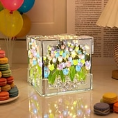 お買い得  装飾ライト-造花 DIY チューリップ キューブ ミラー ボックス ナイトライト、母の日、誕生日、ロマンチックな装飾のための花のディスプレイギフト &amp;家庭的な雰囲気、組み立てキット
