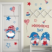  מדבקות קיר ליום העצמאות ה-4 ביולי, מדבקות קיר גמדים פטריוטיות עם כוכבים ופסים, קישוטים אדומים, לבנים וכחולים לקישוטים למסיבות בבית, לכיתה, משרד, חדר ילדים