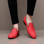 abordables Mocasines-Mocasines de piel sintética con efecto cocodrilo rojo para hombre: elegantes zapatos de vestir sin cordones para bodas, fiestas y eventos formales.