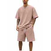 cheap Men's Basic Tees sets-Men T-shirt Suits Tracksuit Shorts and T Shirt Set Short Sleeve Crew Neck Summer Color Block Gymnatics Casual 2 Piece Distressed Casual Vacation Daily Wear Army Green Black Gray Top Tee for Men