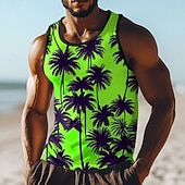 abordables Translation-Débardeur homme, sans manches, col rond, imprimé intégral de palmiers jaunes et noirs vifs, style tropical, idéal pour les vacances à la plage. Disponible du S au XXXL.