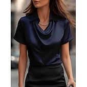 cheap Plain Blouses-Women's Shirt Blouse Ruched Solid Color Elegant Vacation Party Sleeveless Cowl Neck Regular Tops Daily Outdoor Office Light Blue claret Large quantities of stock available Maximum size weight: 118