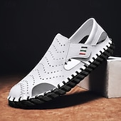preiswerte Lässige Sandalen-Weiße, perforierte Herren-Freizeitschuhe aus Kunstleder, leichte, atmungsaktive Loafer für sommerliche Mode und legere Treffen