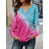 billige Kunst og Design Bluser-Dame Bluse Trykt mønster Grafisk Graffiti Stilfull Fritid Langermet V-hals Vanlige topper Daglig Blå Lilla Fuksia Oransje Vår Høst