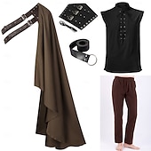 abordables Tenues-Médiéval Renaissance Costume élégant Guerrier Chevalier Viking Déguisement Homme Viking Fantaisie Halloween Carnaval Performance LARP Foire de la Renaissance Adulte Chemise Pantalon Ceinture