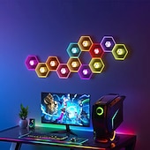 رخيصةأون أضواء زخرفية ذكية-٦/٨/١٠/١٢/٢٤ قطعة من مصابيح قرص العسل السداسية، ألواح جدارية LED تعمل بالصوت، إضاءة RGB معيارية يمكنك تركيبها بنفسك، تحكم عبر تطبيق بلوتوث، ديكور لغرفة الألعاب، غرفة النوم، غرفة المعيشة، تعمل بمنفذ