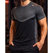 זול חולצות ריצה וטנק טופס-בגדי ריקוד גברים קולור בלוק טישרט לריצה חולצת דחיסה חולצה אתלטית צמרת ספורט קיץ פס מחזיר אור שרוולים קצרים ייבוש מהיר פתילת לחות נושם כושר אמון הליכה ג'וגינג פול שחור תלתן בגדי ספורט לבוש אקטיבי