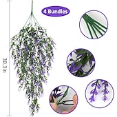 baratos Flor artificial-Conjunto de 4 arranjos de flores artificiais para pendurar, trepadeiras artificiais para exterior, resistentes aos raios UV, decoração de fundo para jardim, varanda, janela, pátio, vasos suspensos,