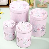 cheap Easter-4pcs/set Easter Pink Bunny Tin Storage Bucket, Metal Rabbit Candy Gift Packaging Can, Empty Treat Container Box