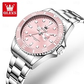 billiga Kvartsklockor-Mors Dag Gåva OLEVS Kvinnor Kvartsur Kreativ Minimalistisk Lyx Casual Kalender Datum Vattentålig Dekoration Rostfritt Stål Armbandsur