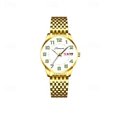 baratos Relógios Quartz-Relógio feminino digital com pulseira de aço inoxidável, calendário e indicador de semana, moderno e elegante para o dia a dia, viagens, uso noturno, ocasiões casuais, esportes e negócios.