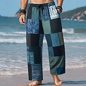 economico Pantaloni casual stampati da uomo-Per uomo Geometrico Blocco di colori Patchwork Pantaloni Pantaloni Larghi Pantaloni casual Misura del girovita medio Moda Casa All'aperto Vacanza Coulisse elastica in vita Pantaloni tipo lino con