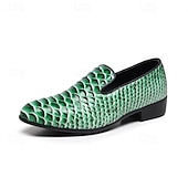 halpa Loafers-Miesten vihreät ja ruskeat käärmekuvioiset nahkaiset loaferit, slip-on-muodinmukaiset kengät yökerhoihin, juhliin ja rohkeisiin muotilausuntoihin