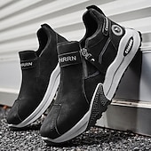 cheap Slip-On Casual Shoes-Men's Khaki and Black Slip-On Sneakers with Side Zipper, Lightweight Athletic Casual Shoes for Daily Walking, Travel and Outdoor Activities