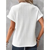 economico T-shirt semplice-Per donna Maglietta Bottoni Semplice Moda Elegante Classico Manica Corta Scollo a V Top Regolari Quotidiano Uscire Weekend Bianco Vino Marrone Estate Primavera