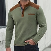 billiga Våffelstickad t-shirt-Herr Våffel T-shirt T-shirt Waffle Henley Shirt Långärmad Henley Vår &amp; Höst Ensfärgat Traditionell / Vintage Ledigt Färgblock Slät Ledigt Hem Utomhus Marinblå Topp t-shirt för män