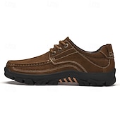 abordables Zapatos Informales con Cordones-Zapatos con cordones de piel sintética de ante color caqui para hombre, zapatillas informales antideslizantes y resistentes para senderismo y actividades al aire libre.