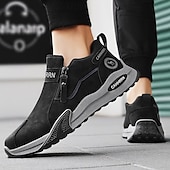 cheap Slip-On Casual Shoes-Men's Khaki and Black Slip-On Sneakers with Side Zipper, Lightweight Athletic Casual Shoes for Daily Walking, Travel and Outdoor Activities