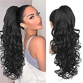 halpa Poninhännät-24 tuuman pitkä laineikas poninhäntäpidennys, viininpunainen ombre-kynsipidike, pitkä kihara laineikas viininpunainen poninhäntäpidennys, leukaklipsillä varustettu poninhäntäpidennys naisille, 24