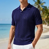 economico Polo classica da uomo-Per uomo Polo Testurizzato Casuale Affari Colletto Polo a Coste Manica Corta Moda Essenziale Tinta unica Testurizzato Bottoni Estate Primavera &amp; Autunno Vestibilità regolare Nero Marrone Verde Blu