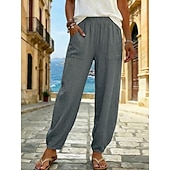 economico Fondi-pantaloni estivi da donna 100% cotone pantaloni pantaloni da spiaggia vacanza boho lunghezza alla caviglia colore naturale tinta unita tasca vita elasticizzata spiaggia casual nero bianco verde militare blu scuro estate primavera autunno