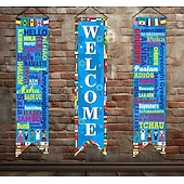 billige Hageflagg, Banner-2026 fotballcup flagg fanbanner supporterdekor atmosfære bakgrunn stoff festdekorasjon velkomstdørhengende banner, flerspråklig hei velkomstskilt, internasjonale flagg klasseromsdekorasjon