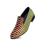 halpa Loafers-Miesten vihreät ja ruskeat käärmekuvioiset nahkaiset loaferit, slip-on-muodinmukaiset kengät yökerhoihin, juhliin ja rohkeisiin muotilausuntoihin
