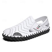 preiswerte Lässige Sandalen-Weiße, perforierte Herren-Freizeitschuhe aus Kunstleder, leichte, atmungsaktive Loafer für sommerliche Mode und legere Treffen