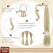 economico Code-Extension per coda di cavallo lunga con elastico, lisce e avvolgenti, extension per capelli sintetici morbidi e soffici, per donne, da indossare tutti i giorni, 26 pollici, biondo chiaro, mix platino,