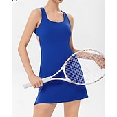 cheap Women's Tennis Dress-Women's Solid Colored Petit Tennis Dress Tennis Dress with Shorts Sports Dress Sleeveless Pocket Elastic Breathable Tennis Running Fitness Dress Tracksuit Black White Pink Tennis Clothing