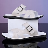 cheap Casual Sandals-Men's Faux Leather Buckle Sandals, Stylish and Comfortable for Resort Wear and Outdoor Events
