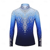 abordables Disfraces de Patinaje Artístico para Niños y Hombres-Top de patinaje artístico Hombre Patinaje Sobre Hielo Tops Azul Retazos Elástico Entrenamiento Competición Ropa de Patinaje Clásico Cristal / Strass Manga Larga Patinaje sobre hielo Patinaje artístico