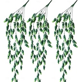 levne Umělé rostliny a zeleň-3 ks umělých girland z ananasové révy, 5-stonkové matné růžové umělé zelené révy, umělé závěsné rostliny do domácnosti &amp;svatební dekorace