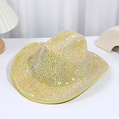 preiswerte Partybedarf-Neongrüner Strass-Cowboyhut für Damen, glitzernder Weltraum-Cowgirlhut mit funkelnden Kristallen, Disco-Partyhut für Musikfestivals, Junggesellinnenabschiede, Kostümaccessoires zum St. Patrick's Day